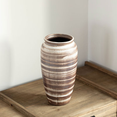 11" Farmhouse Ceramic Vase Rustic Vintage Decorative Pottery For Living Room Dining Or Bedside Table Shelves Entryway And Mantel Tall Boho Centerpiece For Minimalist And Housewarming Decor