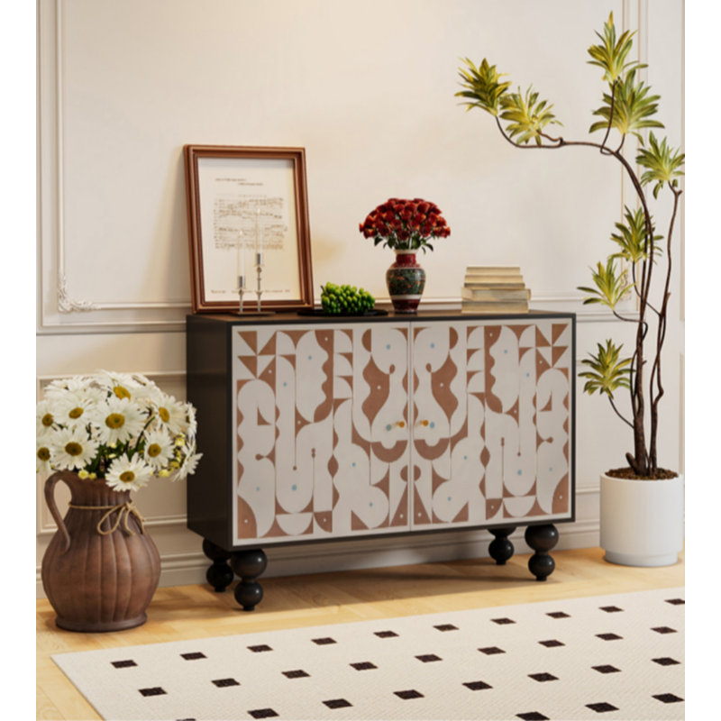 Armoire d'appoint en bois massif de style crème, Noir