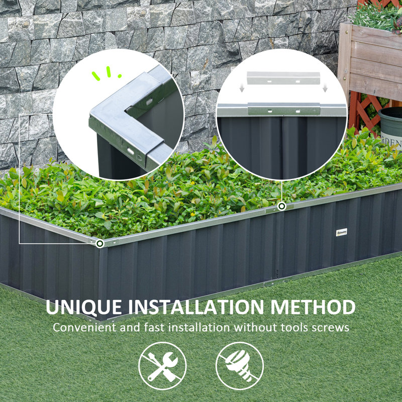 Large Dark Gray Metal Raised Garden Bed for Outdoor Spaces