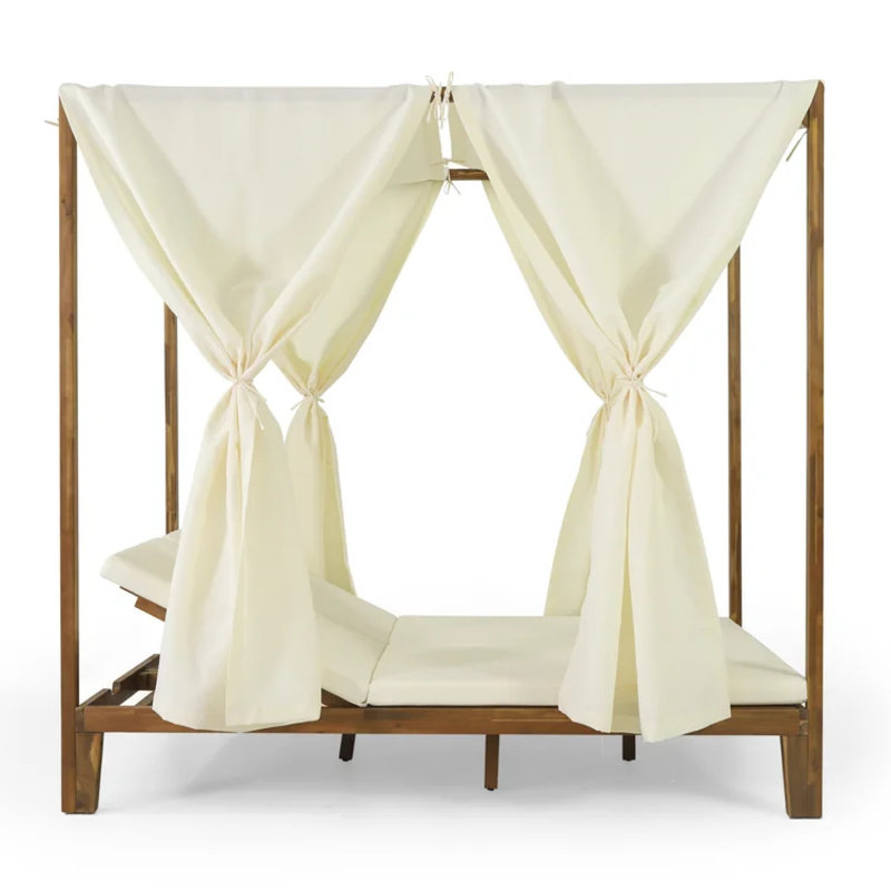 Yavi Outdoor Daybed, Brown Wood, Cream Waterproof Fabric, 79 Inch, Cream