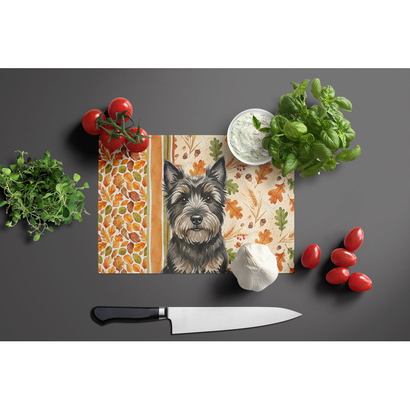 Black Cairn Terrier Heirloom Fall Glass Cutting Board