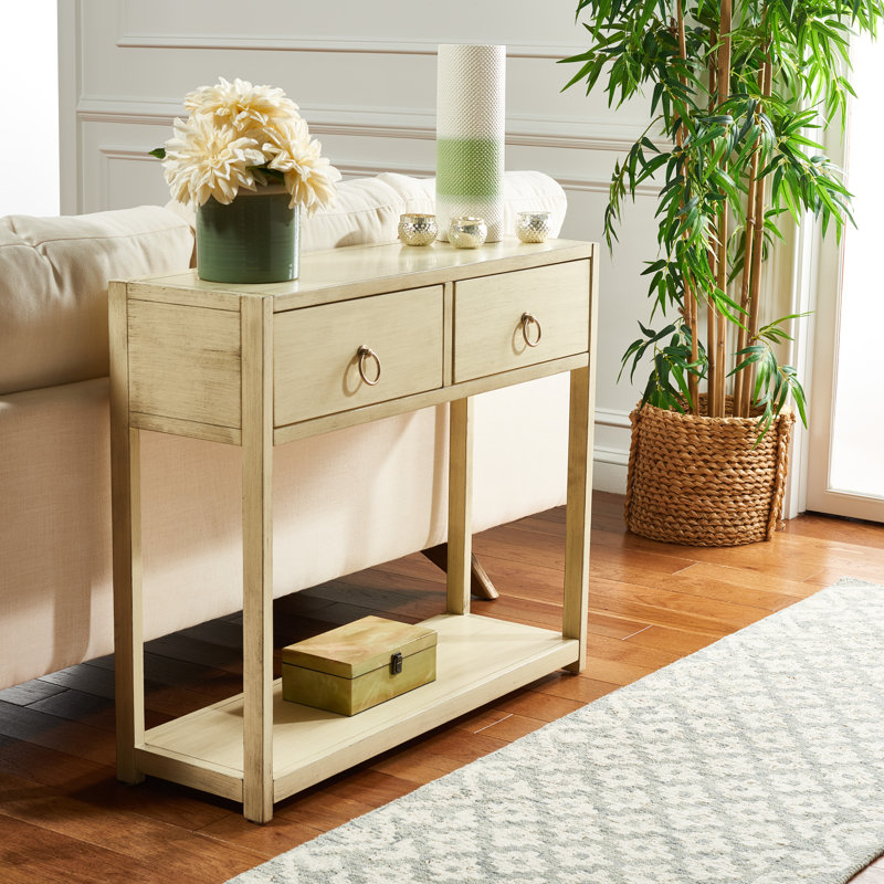 Antique White Wood and Metal Console Table with Storage