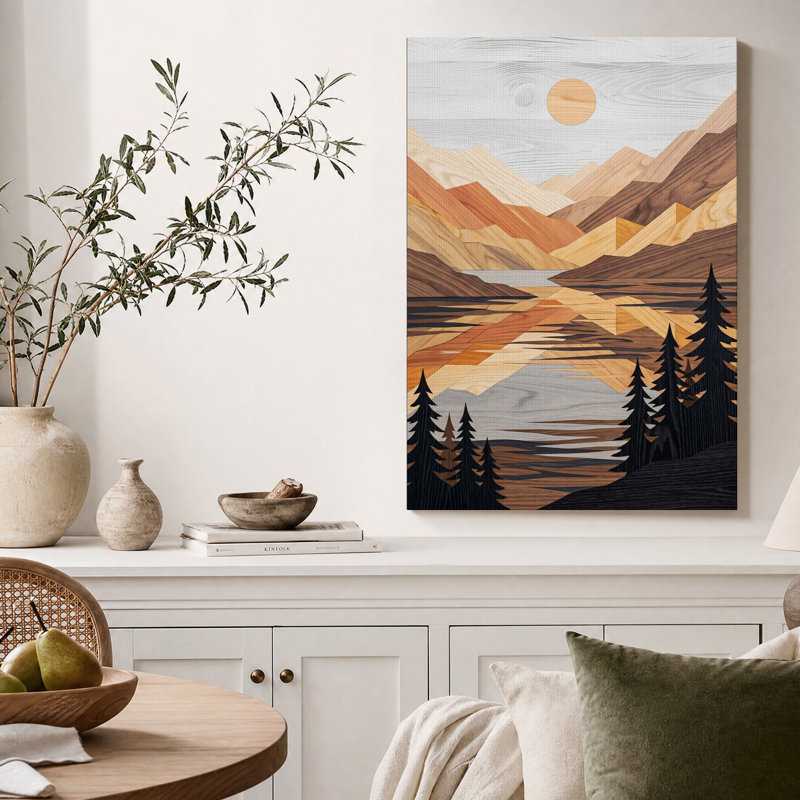 Tableau sur toile « Reflet du lac Wood Mountain avec des pins », H 24 po x l 16 po