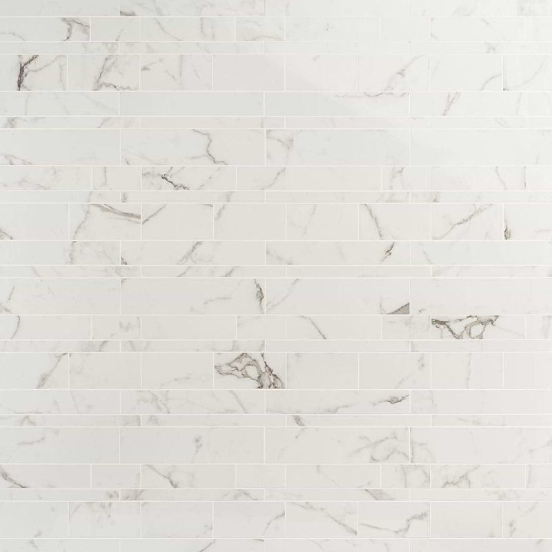 Dreamstone Railroad Porcelain Mosaic, Statuario Venato Polished