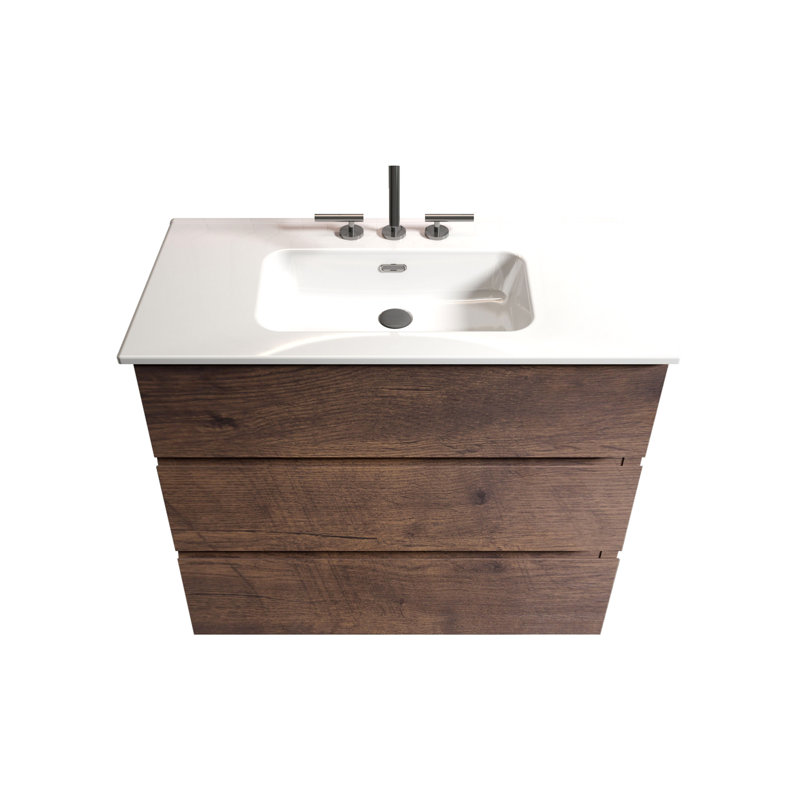 Meuble-lavabo moderne avec rangement fonctionnel et design élégant, Brun