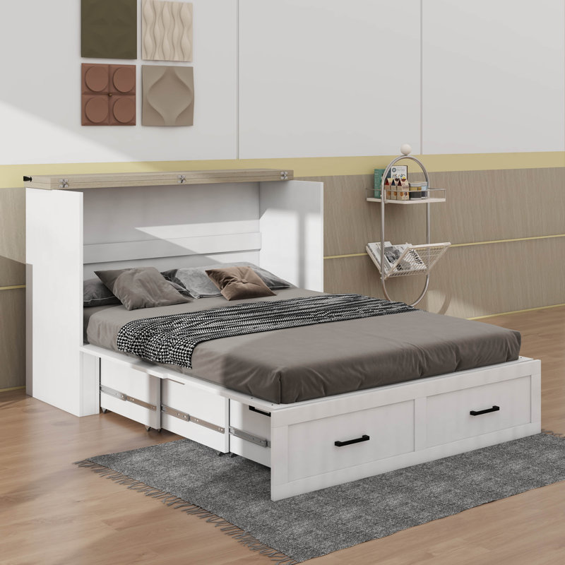 Grand lit escamotable avec station de charge, Blanc