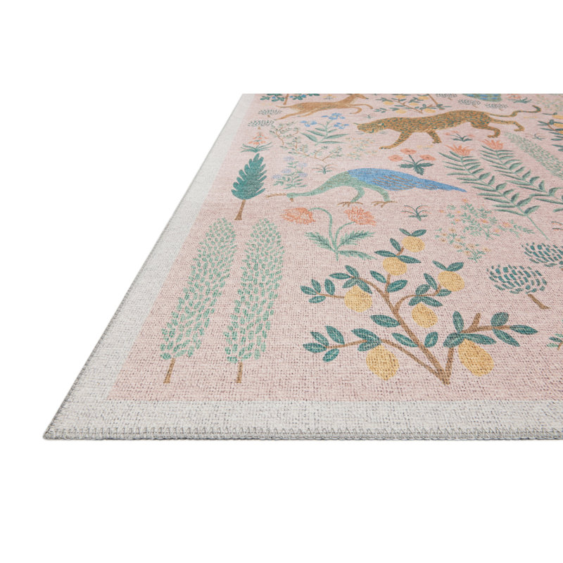 Rifle Paper Co. x Loloi Menagerie MEN-01 Les Fauves Blush Rug, Runner 2'6" x 7'6"