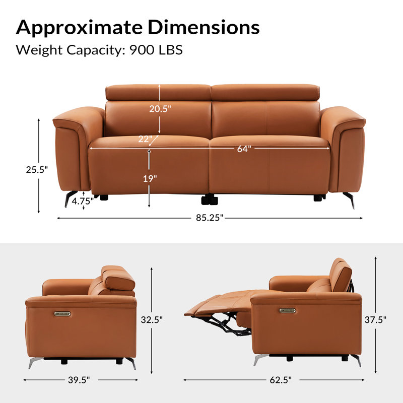 Canapé inclinable électrique en cuir véritable 85,25 po Niyam, Orange