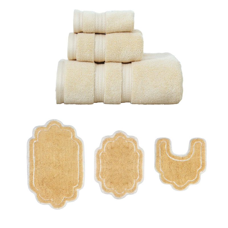 Talbert Collection 100% Soft Cotton 3 PC Towel Set & 3 PC Bath Rug Set, (Set of 6), Yellow