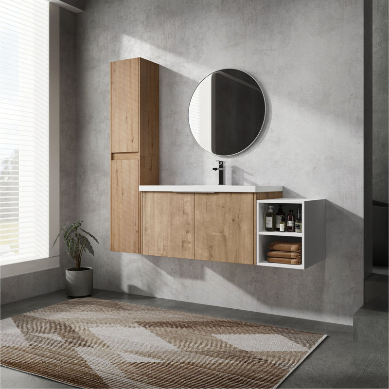 Meuble-lavabo mural élégant avec rangement abondant et attrait moderne, 47"