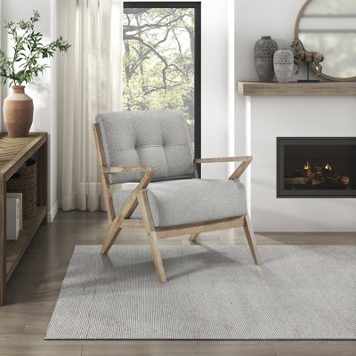 Fauteuil d'appoint moderne Mid-Century 27,5 po Edengrace avec revêtement en tissu texturé, finition naturelle antique brossée au fil, ressorts en mousse sur les ressorts ensachés