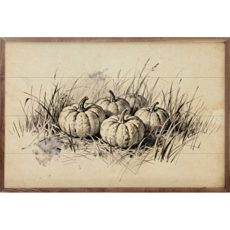 Pumpkins In Grass Simple, H 5 po x l 8 po