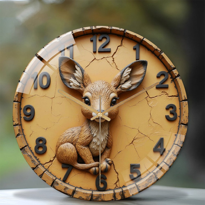 Mignonne horloge murale décorative avec art en forme de cerf - 12 po Horloge murale moderne en verre