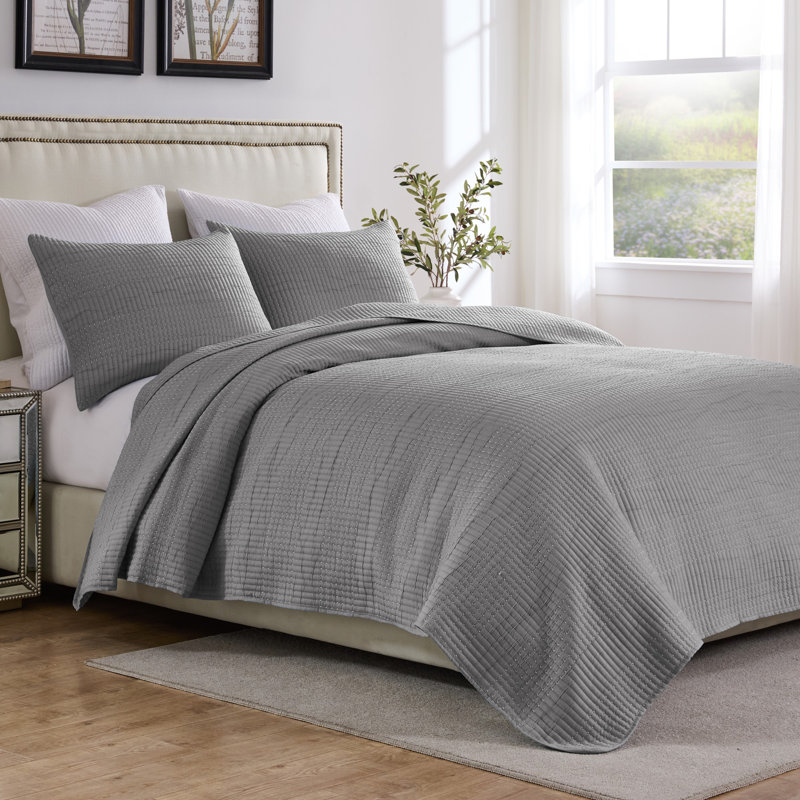 Textured Solid Coverlet Set, Twin Quilt + 1 Standard Sham, Cosmo Gray