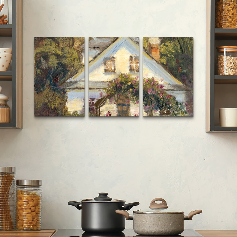 Ensemble de 3 panneaux muraux - Marilyn Wendling «Sweet Cottage II», art mural sur toile pour le salon, la chambre à coucher ou le bureau 
