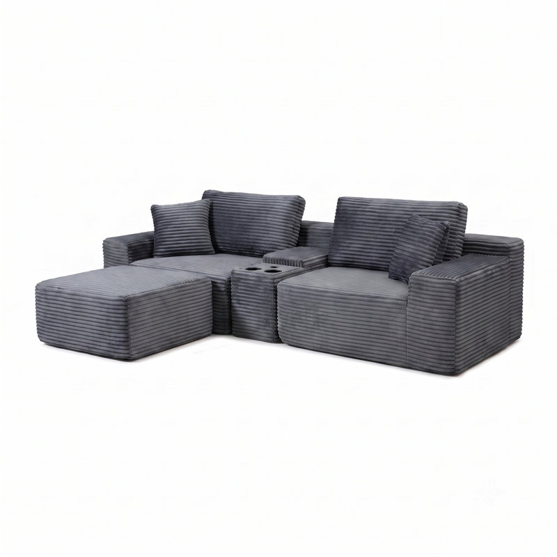 Canapé-lit modulaire à assise profonde modulaire avec porte-gobelets, ports USB, rangement et repose-pieds mobile, aucun assemblage requis pour le salon