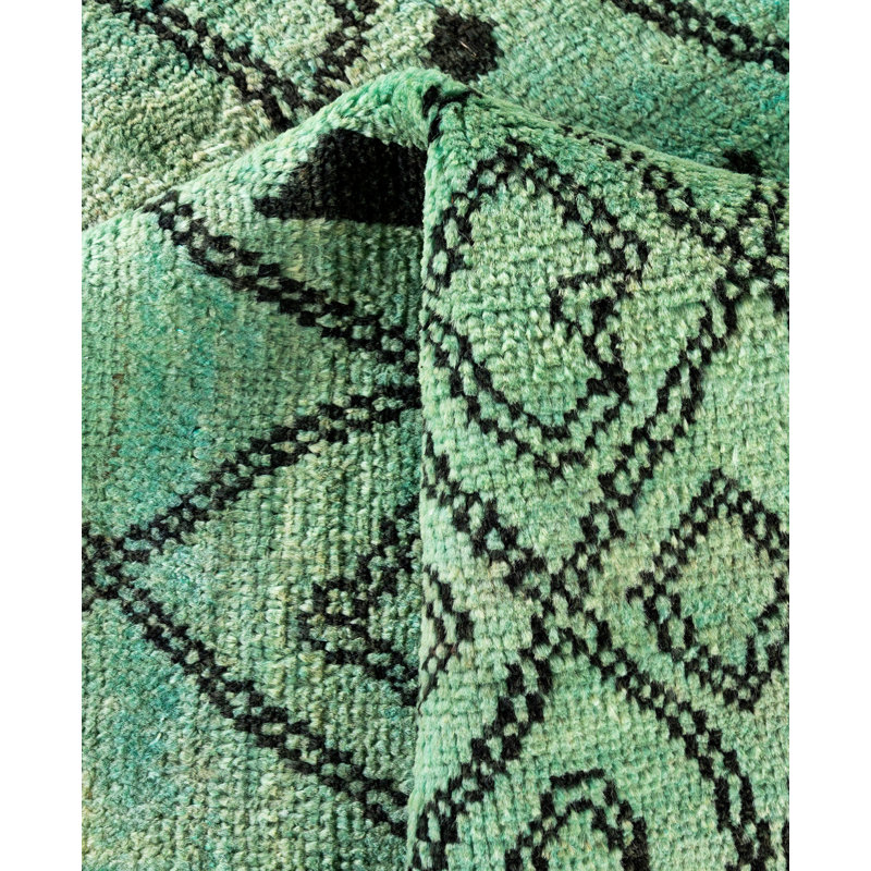 Overdyed Hand-Knotted Wool Modern-Contemporary Green Area Rug 5' 0" x 7' 7"
