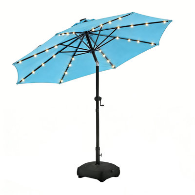 Solar LED Lighted Market Patio Umbrella with Base & Push Button Tilt