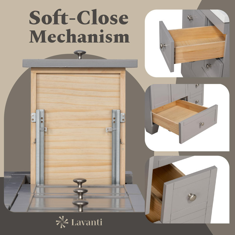  Depos 36 Inch Bathroom Vanity with Sink, Gray – 100% Premium Solid Wood Vanity Cabinet – 1.5" Thick Quartz Countertop – Water-Resistant Finish – Fully Assembled