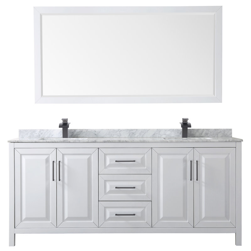 Daria Double Bathroom Vanity Set with Mirror, Dark Gray, Polished Chrome, 80"