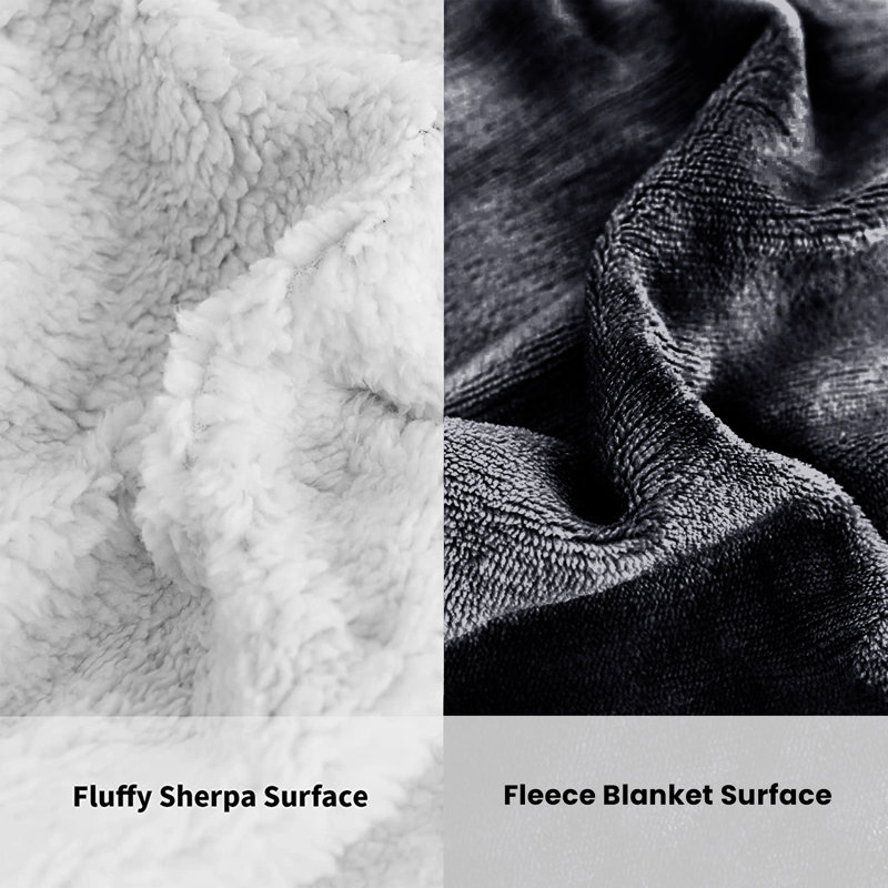 Soza Sherpa Fleece Dual Sided Fur Thick Reversible Blanket Throw, W150 x L200cm, Black