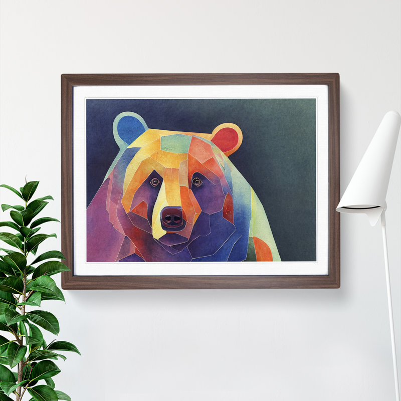 Bear In Watercolour Framed Print, 46cm H x 64cm W x 2cm D, Walnut
