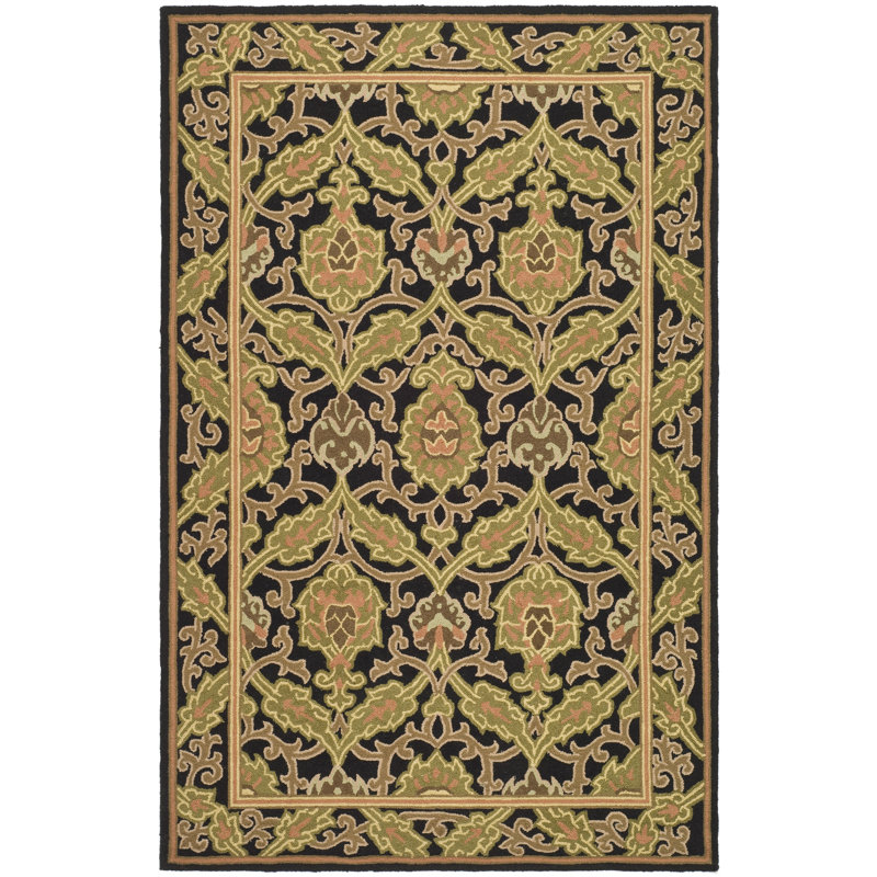 Tapis vert / brun en laine crocheté à la main April, Rectangle 8 pi x 10 pi
