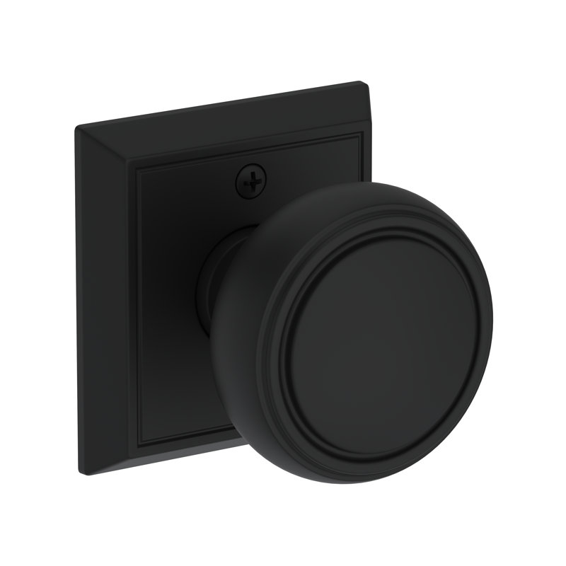 Bremerton Passage Knob with Chamfered Square Rose in Lifetime (PVD) Polished Brass, Matte Black