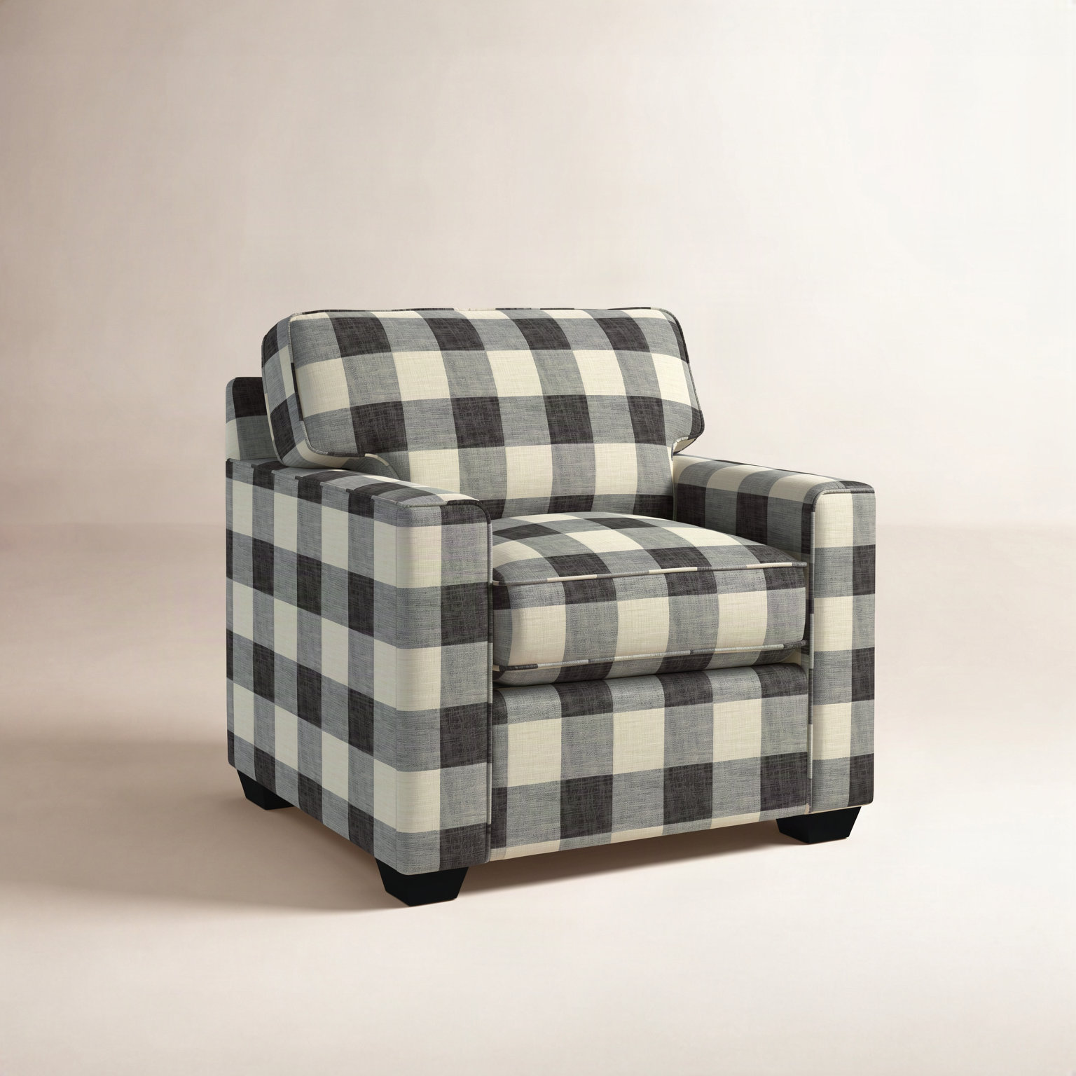 Frye Upholstered Accent Chair, Black Buffalo Check; 0120-81, Black Finish