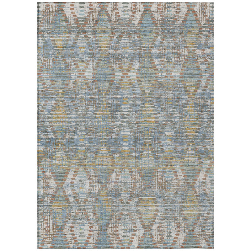 Machine Washable Indoor/Outdoor Chantille ACN2640 Lattice Rug, Denim, 3' x 5'