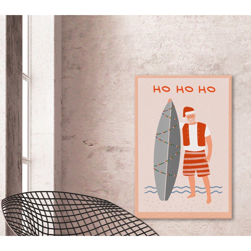 Surfing Santa - Wrapped Canvas Print, 101cm H x 66cm W x 3.81cm D