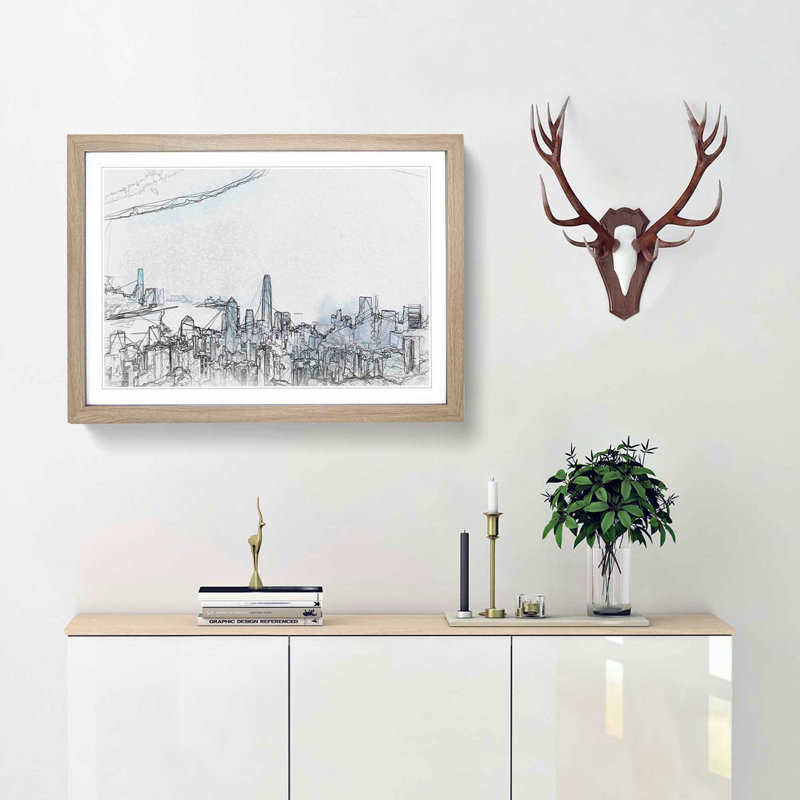 The Hong Kong Skyline in China in Abstract - Picture Frame Graphic Art Print, 36cm H x 48cm W x 2cm D, Oak Framed