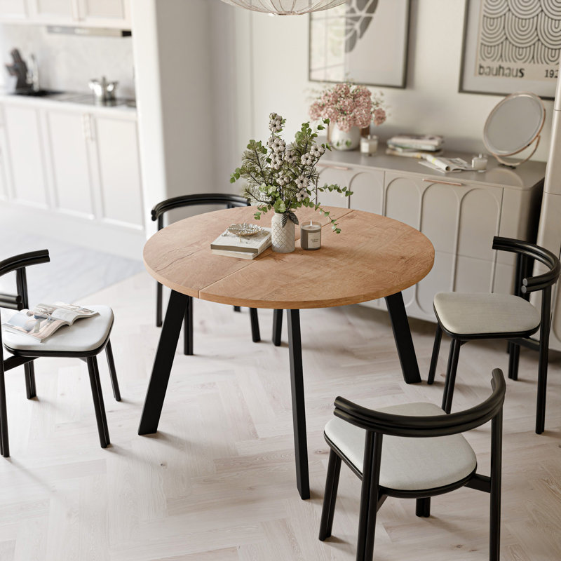 Extendable Round Dining Table, Black, Oak Lefkas