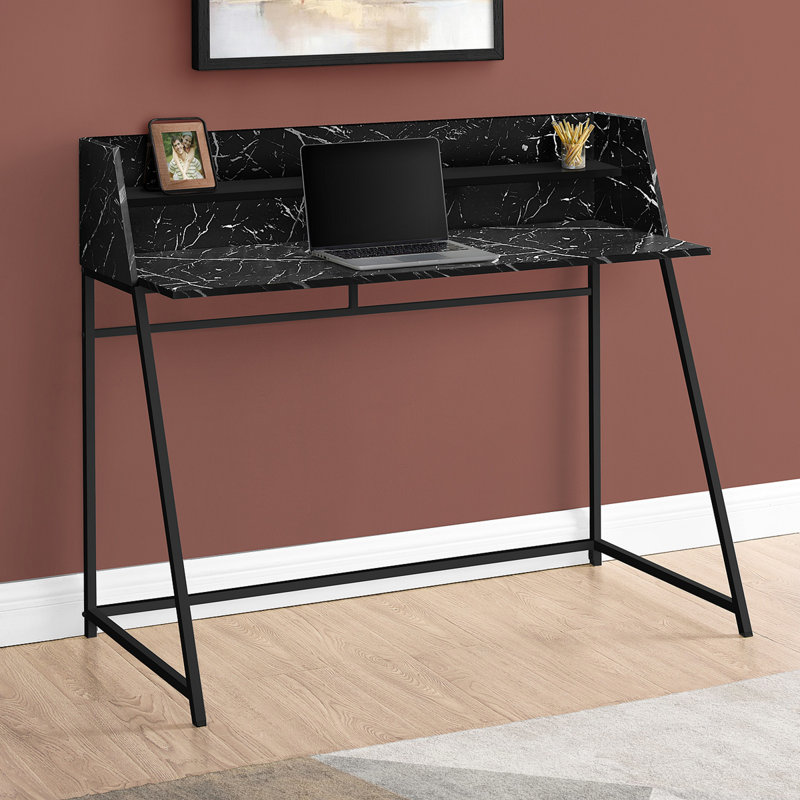 Computer Desk, Home Office Desk With Storage Shelf And Metal Legs, Black Marble, Black, 39.25" H x 47.25" W x 23.75" D