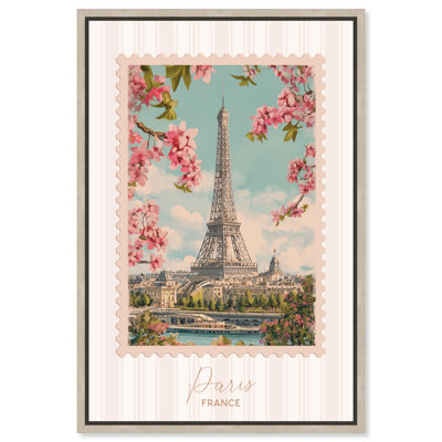 «Paris Travel Stamp», reproduction d'art sur toile par Art Remedy, cadre en chêne naturel, 10 x 15