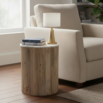 Marble and Mango Wood Accent Table