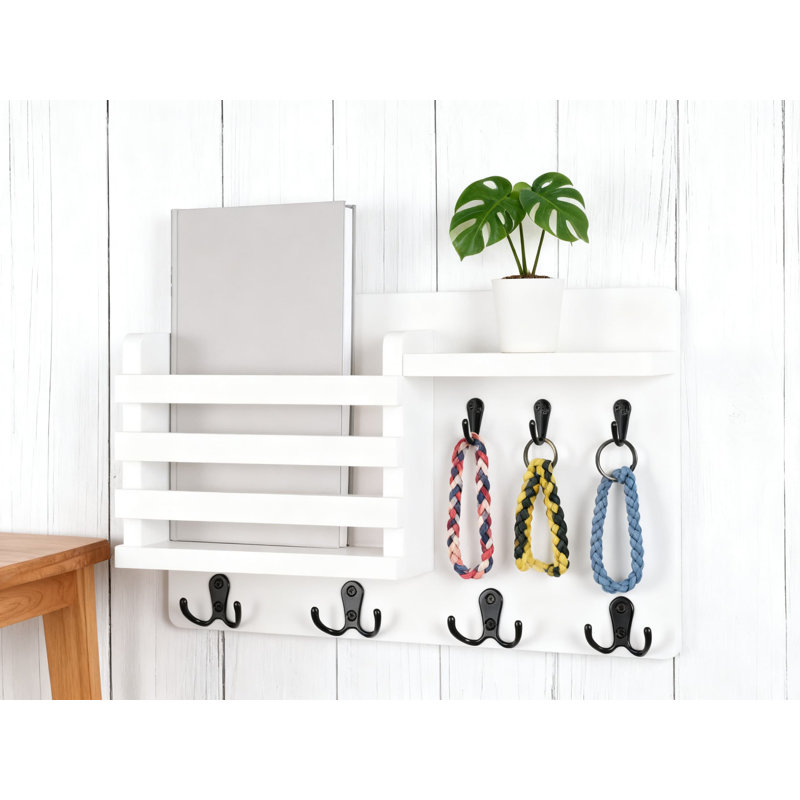 Organisateur de courrier mural avec crochets à clés et tablette flottante, décor de maison de campagne en bois naturel pour les lettres, les clés et les articles essentiels