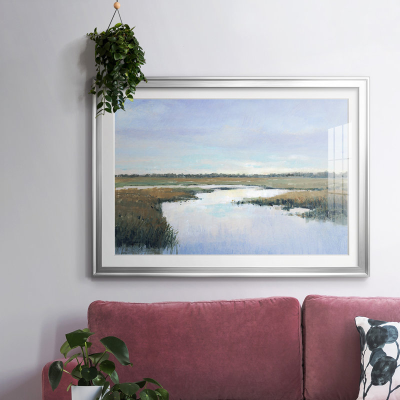 «Coastal Plains I», impression sur papier, Argent, H 27 po x l 39 po x P 1,5 po