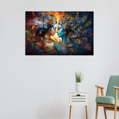 Personalized Krishna Radha Tempered Glass Art For Modern Wall Decoration And Hindu Decor Gift