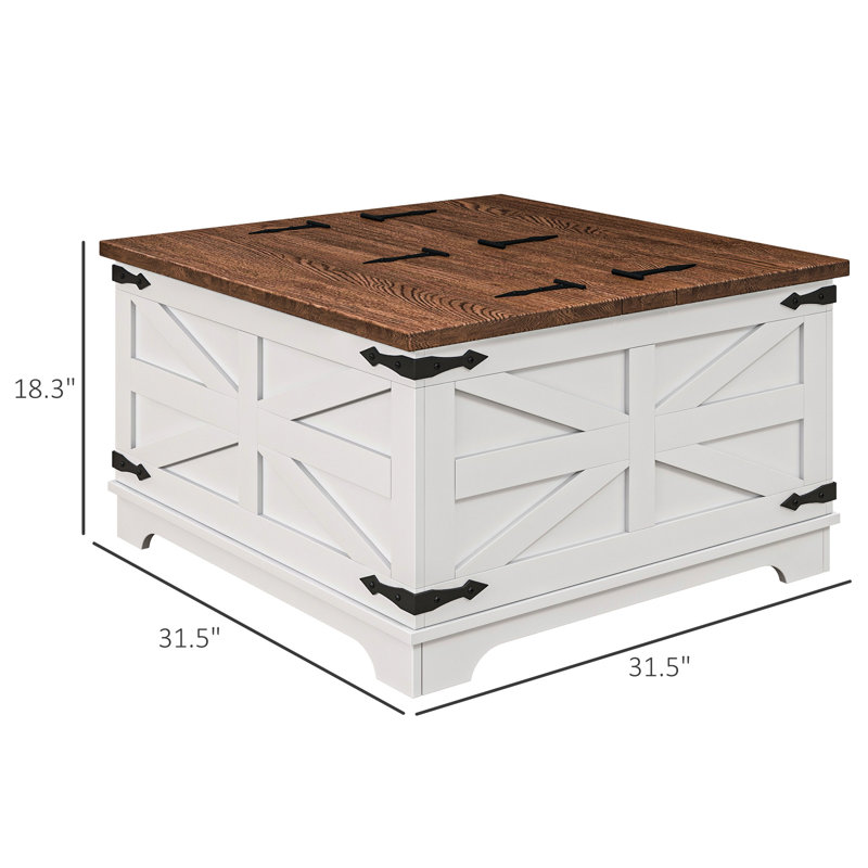 Table basse à plateau rabattable avec rangement caché pour magazines, look blanc By