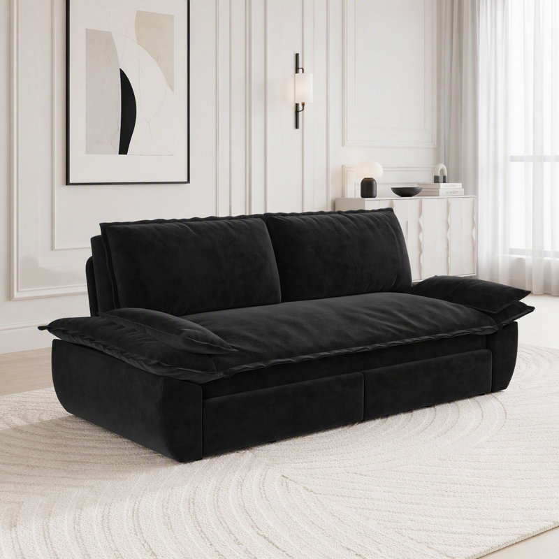 Canapé-lit convertible 3-en-1 en velours, Black Velvet