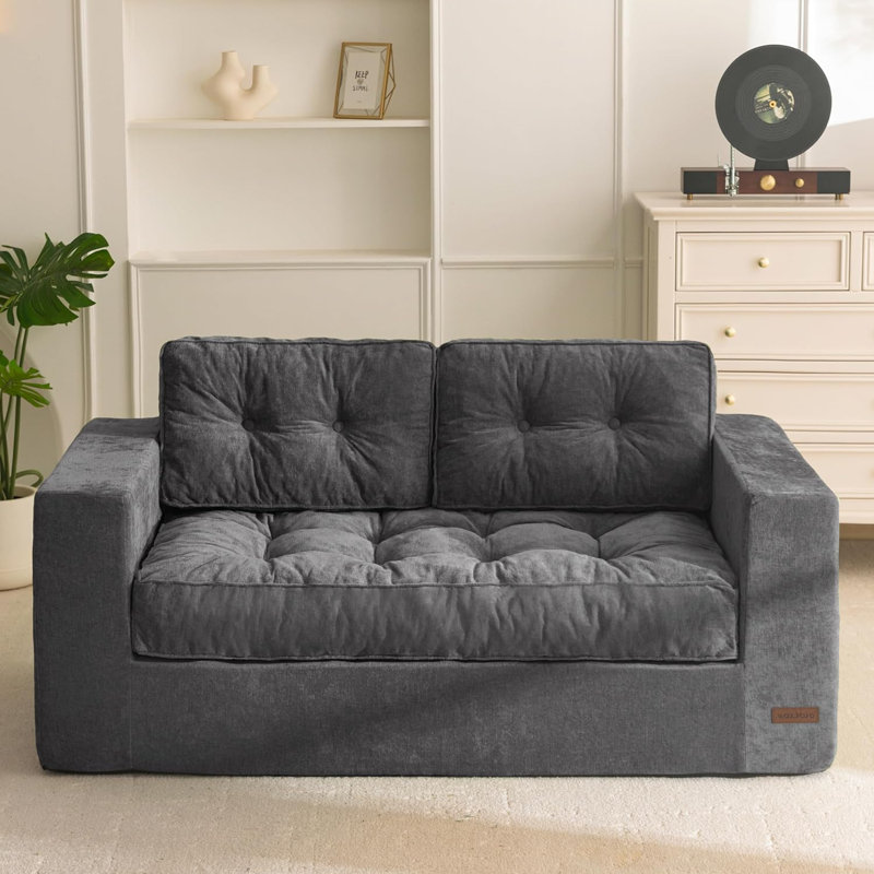 Canapé Bean Bag, causeuse Giant Cozy, Chenille gris foncé, P 31,5 po x l 59 po x H 26 po