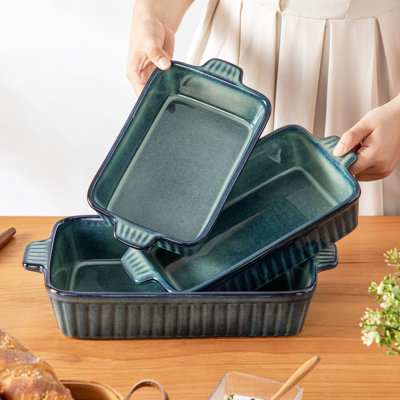 vancasso Reactive Glaze Green Ceramic Baking Dish Set of 3, Farmhouse Stackable Casserole Pan, 45oz/64oz/92oz, Microwave Oven & Dishwasher Safe