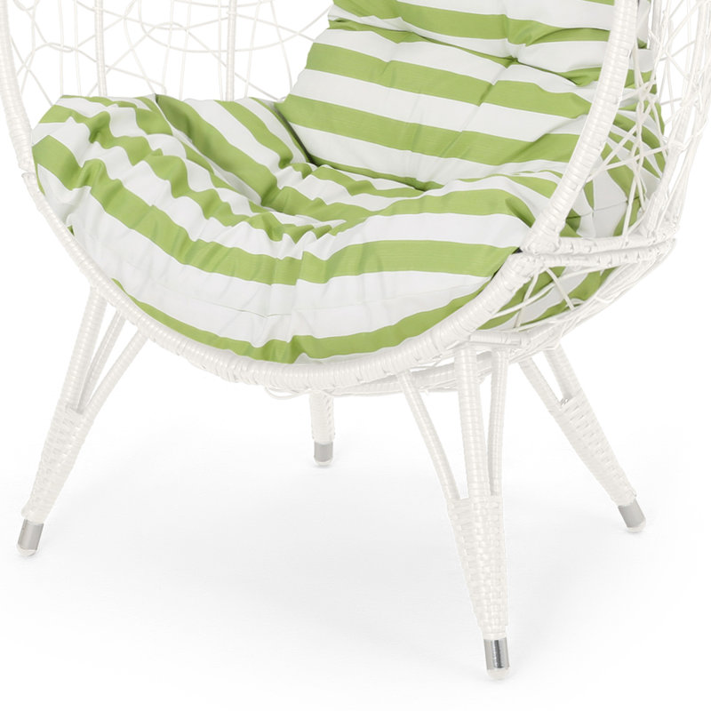 Teardrop Chair - Méridienne d'extérieur confortable de conception abstraite blanche et tissée, structure en fer, assise exquise avec coussin d'eau de 30,15 po x 38,5 po, +