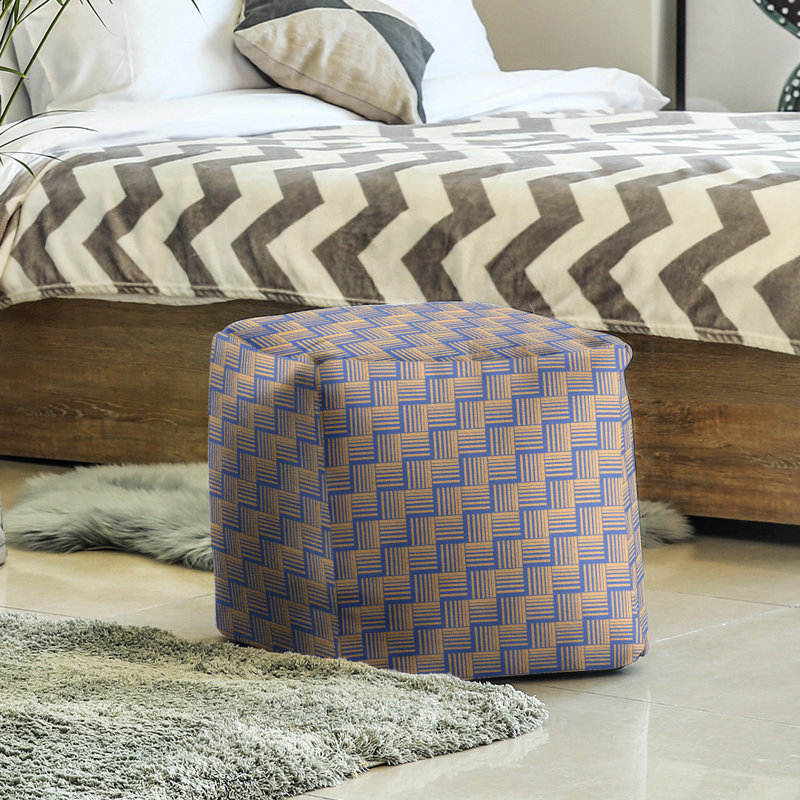 Repose-pieds cubique à rayures classic basketweave, Bleu / orange