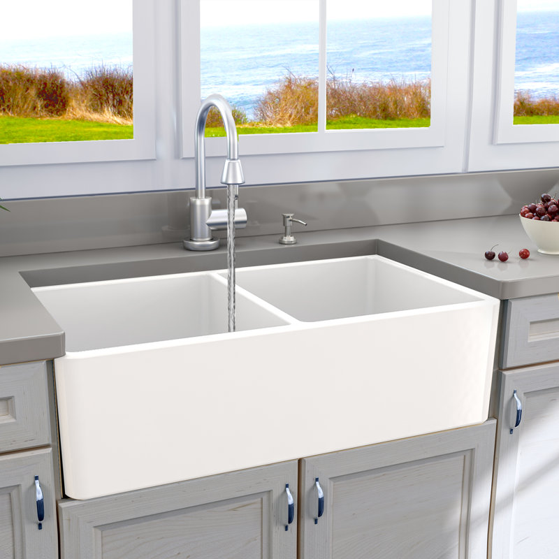 Cape 33.25'' L Double Basin Kitchen Sink, White