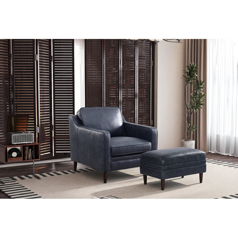 Fauteuil d'appoint et repose-pieds Leyla, Bleu profond