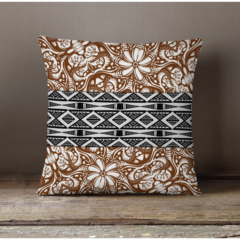 Throw Pillow With Insert, 16"H x 16"W, Black/Orange Floral 1