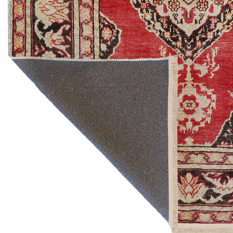 Tapis décoratif à motif floral beige et rouge, Rectangle 4 pi 11,06 po x 9 pi 10,11 po