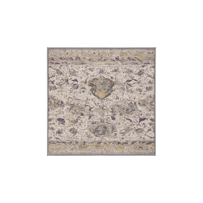 Machine Washable Gray Area Rug, Square 4'